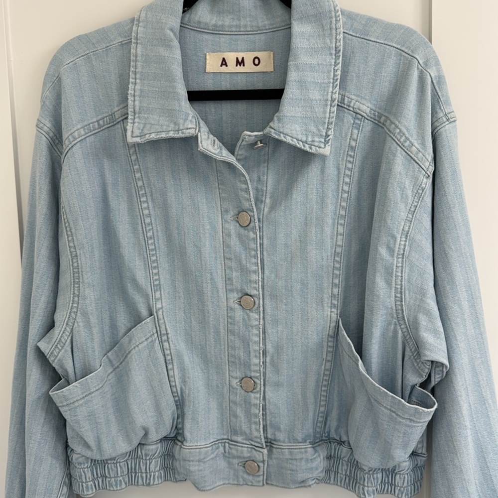 AMO Cropped Denim Jacket, Sz L - Picture 4 of 12